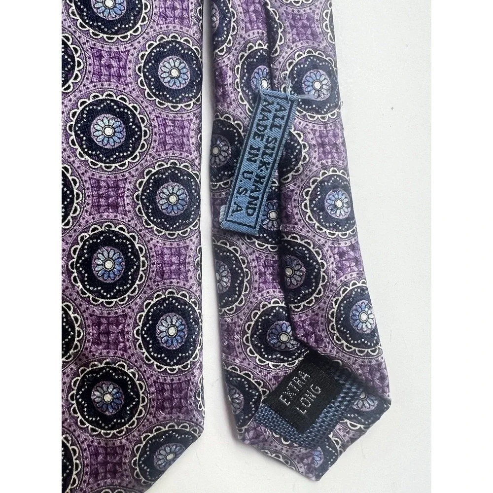 J.Z. Richards Boulder Purple Navy Blue Geometric Silk Tie Extra Long 68 Inch